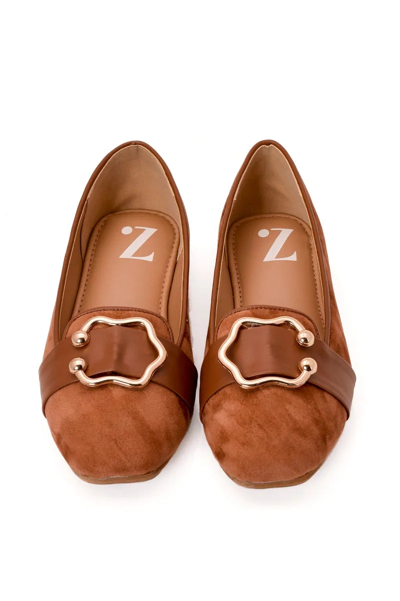 Rust Suede Ladies Pumps Z 402 – Rust Brown – side view | Zainab Designer Abaya