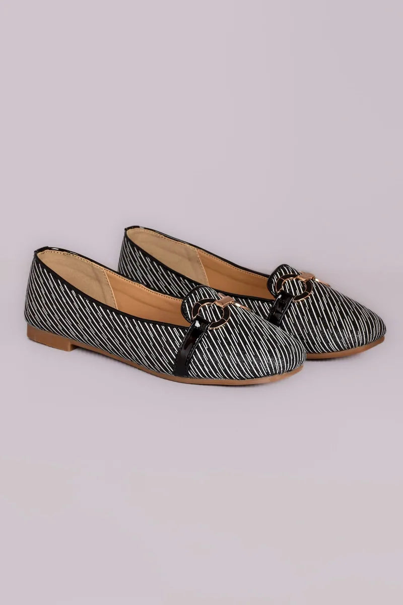 Striped Buckle Detail Ladies Pumps Shoes Z 407 – Grey – side view | Zainab Designer Abaya
