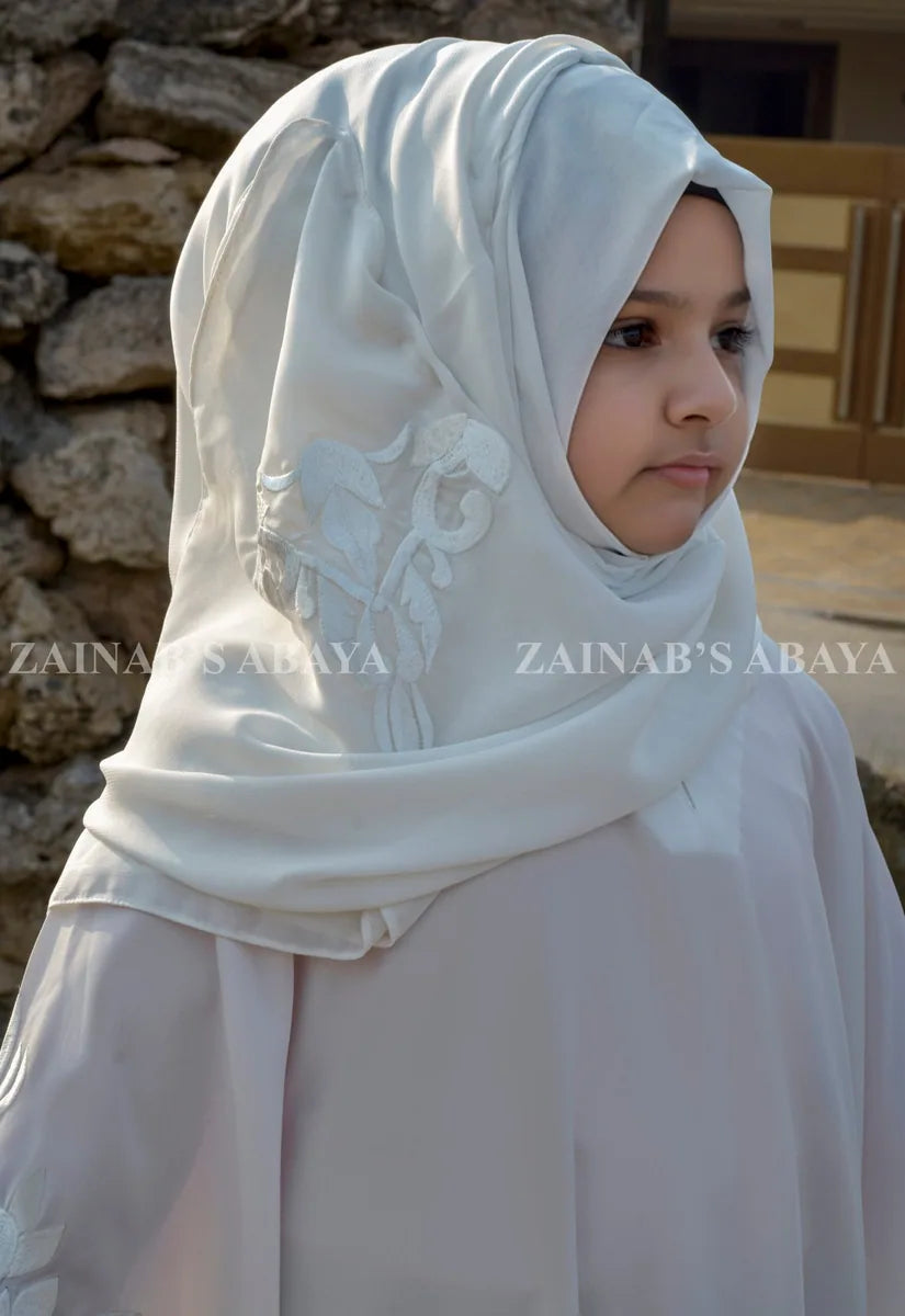 Embroided Kaftan Abaya for Girls OL-1029 – Off White – product view 2 | Zainab Designer Abaya