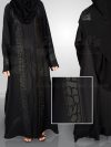Nida Black Maxi Abaya ,Hand Made Machine Embroidery And Stones Work On Front – 0102