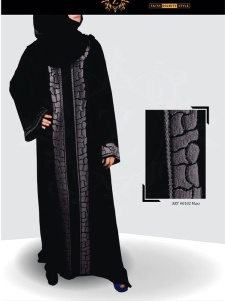 Nida Black Maxi Abaya ,Hand Made Machine Embroidery And Stones Work On Front – 0102