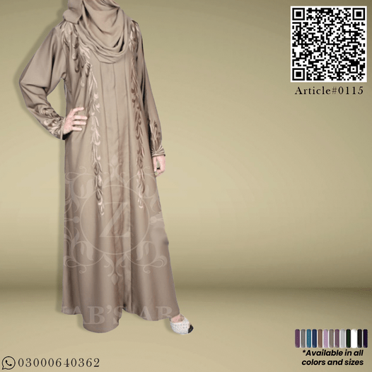 Nida Front Open Color Abaya ,Hand Machine Embroidery On Front And Sleeves – 0115