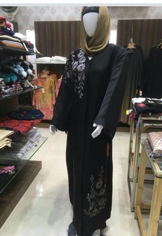 Nida Front Open Gown Abaya With Machine Embroidery On Front And Bottom - 0145