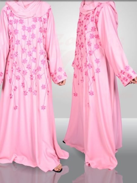 Maxi Abaya Style ,Hand Made and Machine Embroidery and Pearls Work on Front and Cuff – 0408