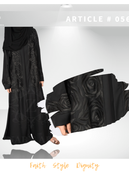 Nida Front Open Gown Abaya ,Hand Made and Machine Embroidery on Front and Sleeves – 0568