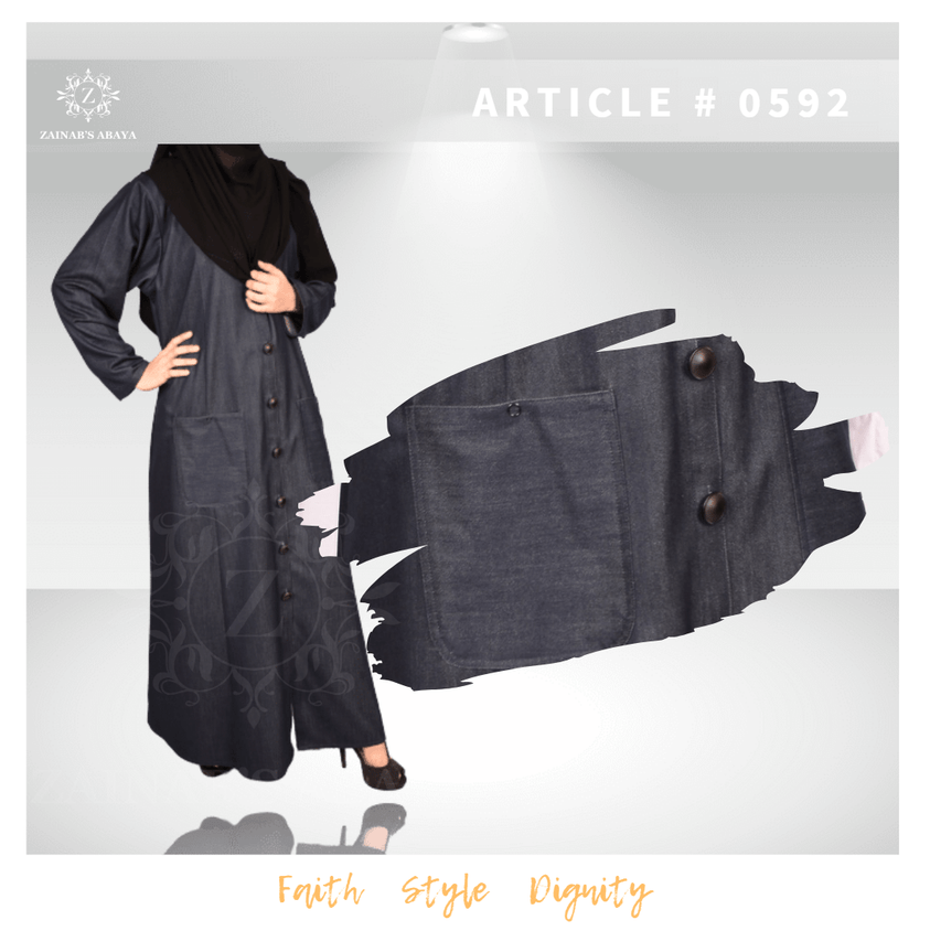 Denim Front Open Abaya with Single Pocket on Front – 0592