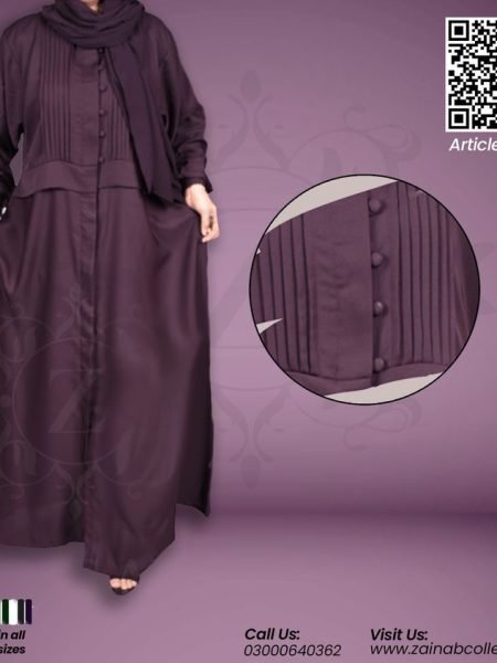 Nida Color Front Open Gown Abaya With Plates Design on Upper Half Body – 0760