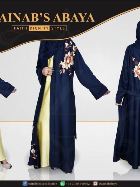 Nida Color Double Gown Abaya with Inner Silk Maxi Hand Made Machine Embroidery – 0775
