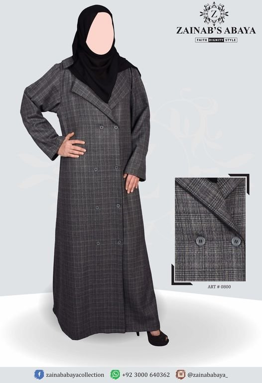 Wool Coat Style Abaya With Chiffon Staller - 0800