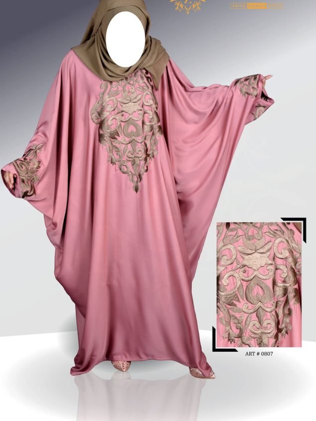 Nida Color Kaftan Abaya Hand Made Machine Embroidery on Front & Sleeves Cuff - 0807