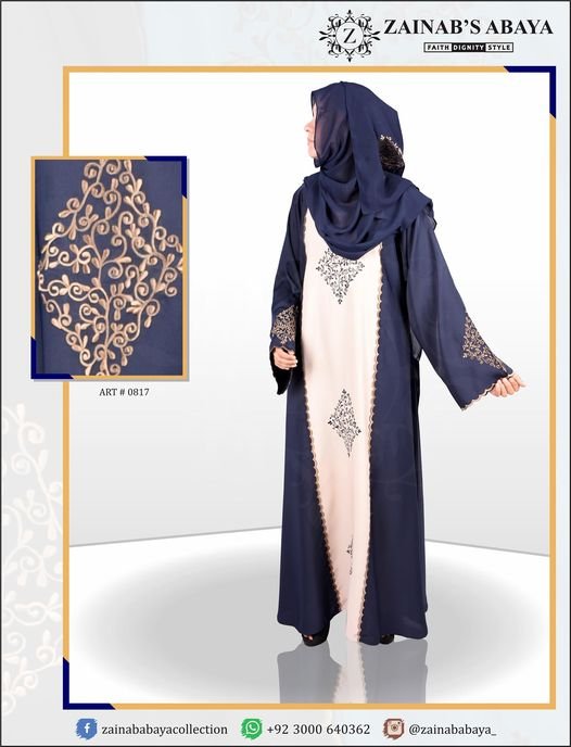 Nida Front Panel Maxi Abaya, Hand Made Machine Embroidery Work on Front & Sleeves – 0817