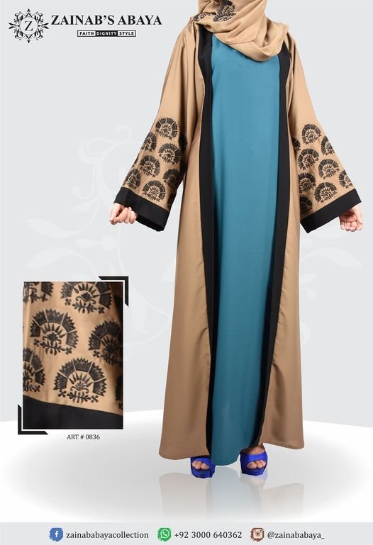 Nida two Color Panel Maxi Abaya Hand Made Machine Embroidery On Sleeves – 0836