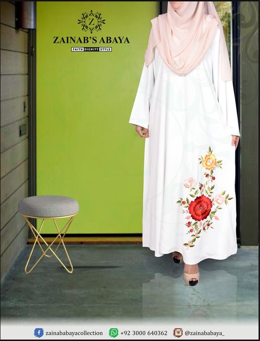 Formal White Maxi Abaya Hand Made Machine Embroidery – 0837