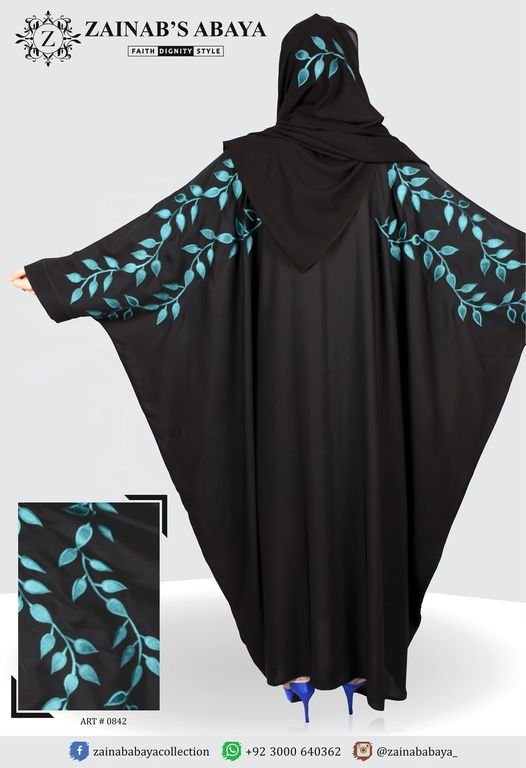 Nida Front Open Kaftan Abaya Hand Made Machine Embroidery on full Sleeves – 0842