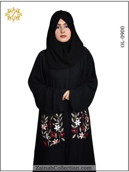 Nida Front Open Gown Abaya ,  Embroidery on Pocket- 0900