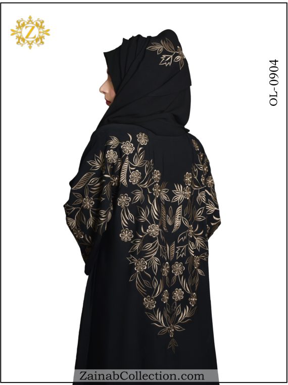 Nida Gown Abaya , Queen Style Embroidery on Back Side And Sleeves  - 0904