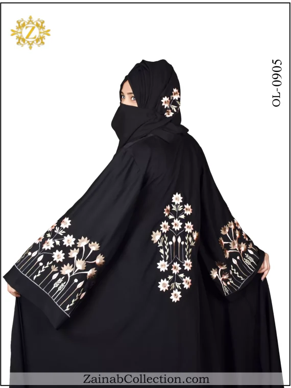 Nida Color Maxi Abaya, Machine Embroidery on both sides and sleeves - 0905