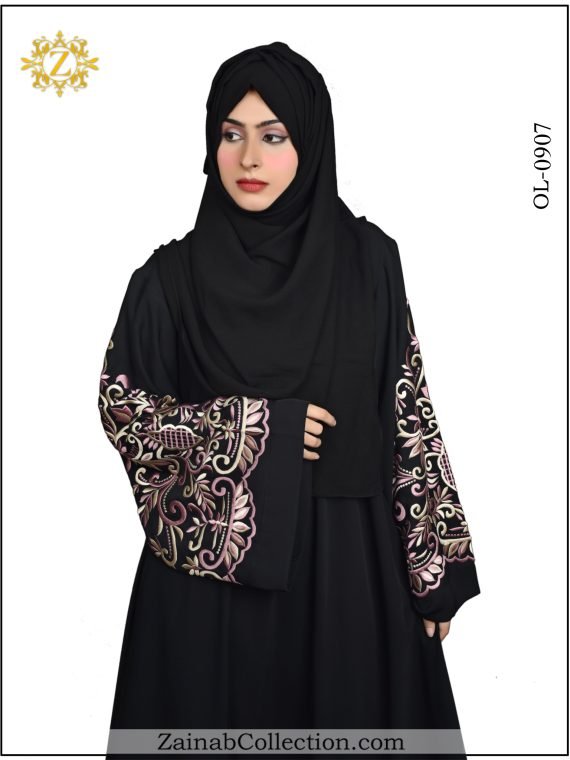 Nida Umbrella Abaya , Stylish Arabic Embroidery on Back Side And Sleeves  - 0907