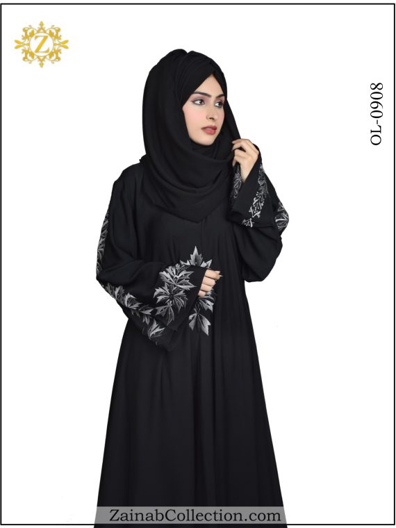 Nida Umbrella Abaya , Turkish Embroidery on Front Side And Sleeves  - 0908
