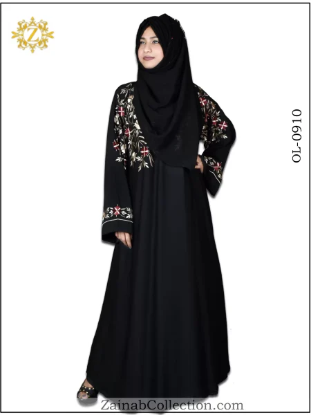 Nida Color Maxi Abaya , Machine Embroidery on both sides and Sleeves – 0910