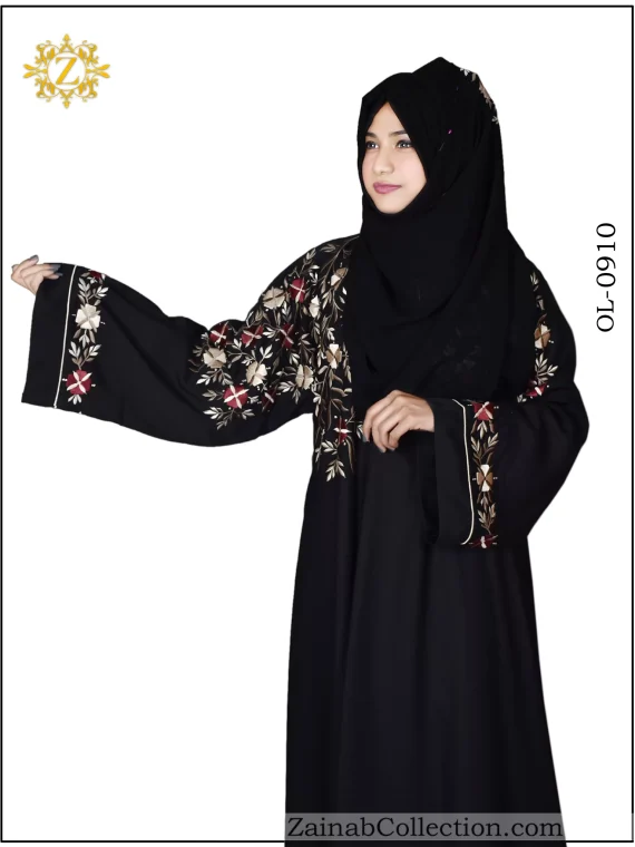 Nida Color Maxi Abaya , Machine Embroidery on both sides and Sleeves – 0910
