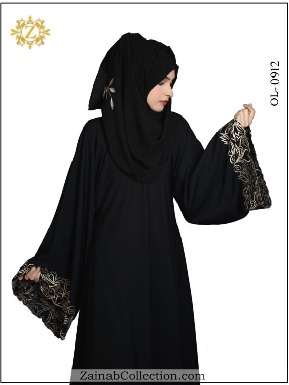 Nida Umbrella Abaya , Stylish Arabic Outline Embroidery on Sleeves - 0912