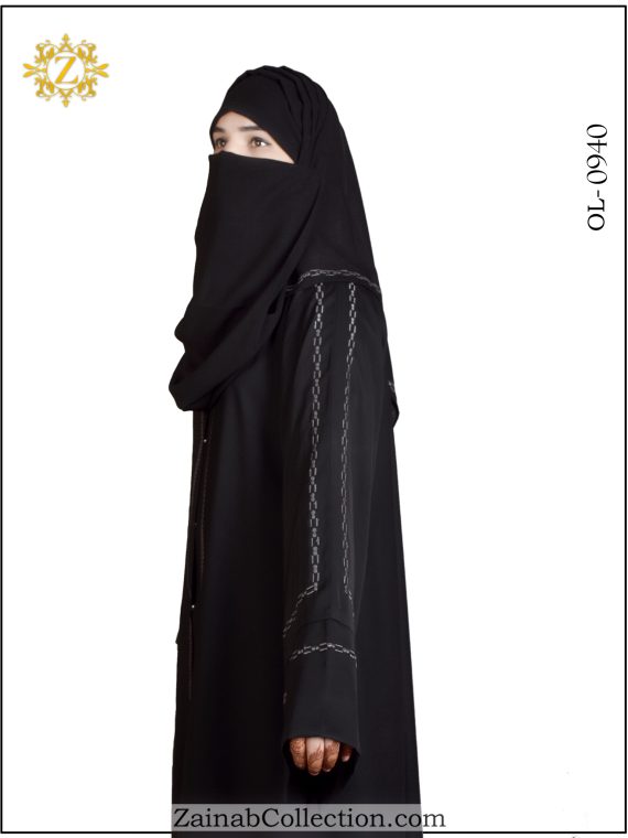 Nida Front Open Gown Abaya , Unique Embroidery on Sleeves & Front - 0940
