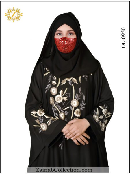 New Zainab Butterfly Abaya ,embroidery on Sleeve's Cuff and Front -0950