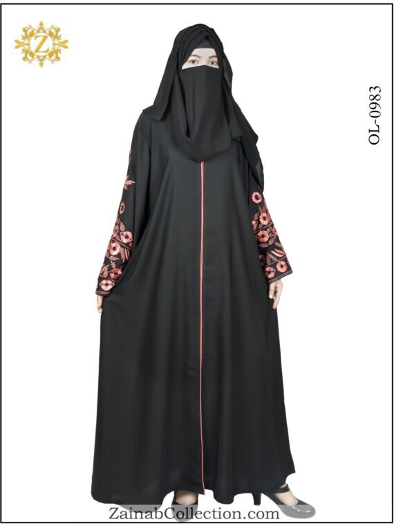 An beautiful Zainab Black Abaya with sleeves 0983