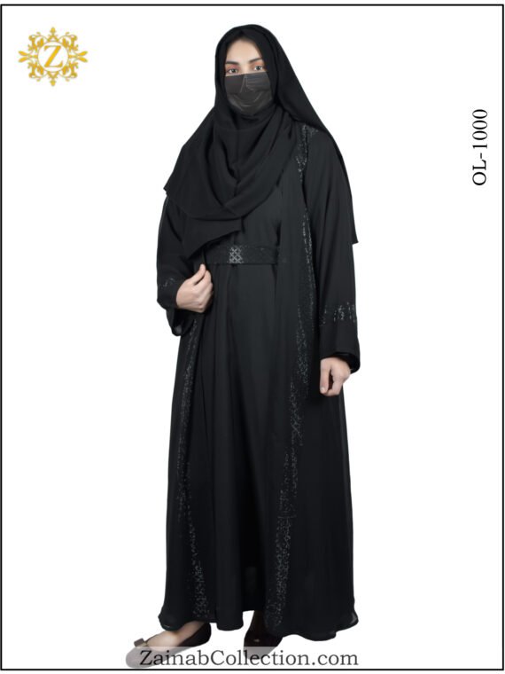 New Zainab Abaya Stone Work Front Open Gown 1000