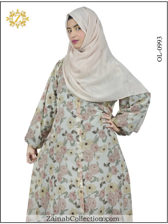 New Shafoon Fabric Abaya Printed Style OL-0993