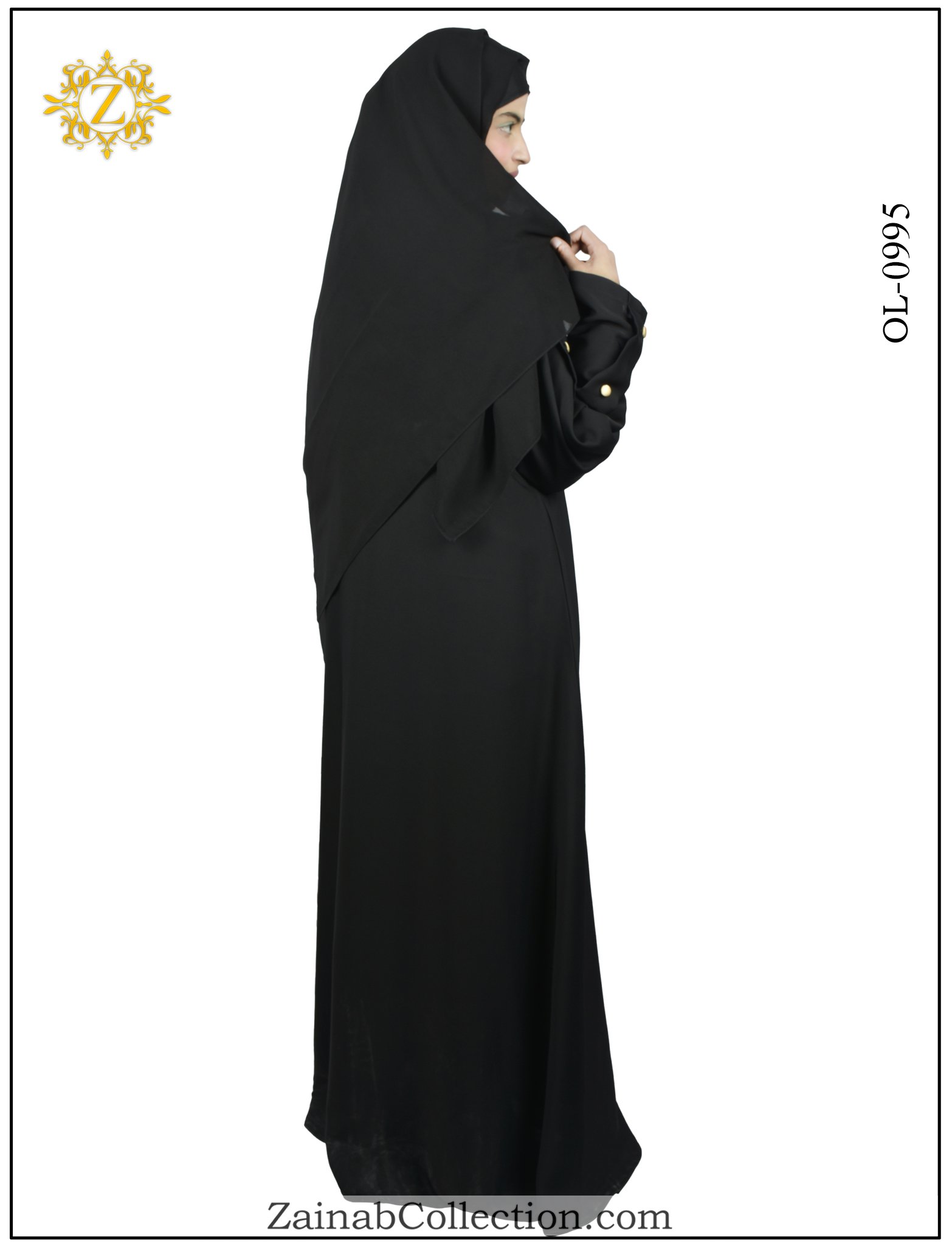 Front Open Gown with Zips and Sleeves Button OL-995
