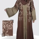 Front open gown abaya with elegant embroidery on both front and back panels.