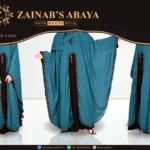 Formal black maxi abaya with a flowing chiffon kaftan layer, perfect for elegant evening wear.