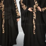 New butterfly abaya with intricate embroidery on one side of the front and sleeves, offering a stylish and modest design.