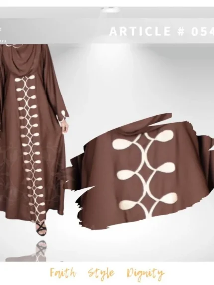 New Nida maxi abaya with intricate embroidery on the front and sleeves, offering an elegant and modest design.