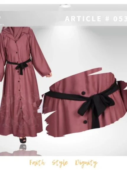 Nida coat style abaya with a black belt, offering a modern and stylish look with modest design.