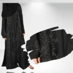 Nida front open gown abaya with intricate embroidery on the front and sleeves, offering a stylish and elegant design.