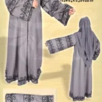 Nida color front open gown abaya with 3 layers of embroidery on the arms and bottom, offering a stylish and elegant design.