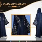 Nida front open gown abaya with intricate embroidery on the front and sleeves, offering a stylish and elegant design.