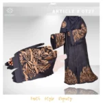 Nida front open abaya with intricate embroidery on the front and sleeves, offering an elegant and modest design.