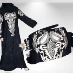 Nida maxi abaya with elegant embroidery on the front and sleeves, offering a stylish and modest design.