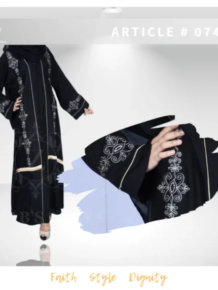New front open gown abaya with intricate embroidery, offering a stylish and modest design