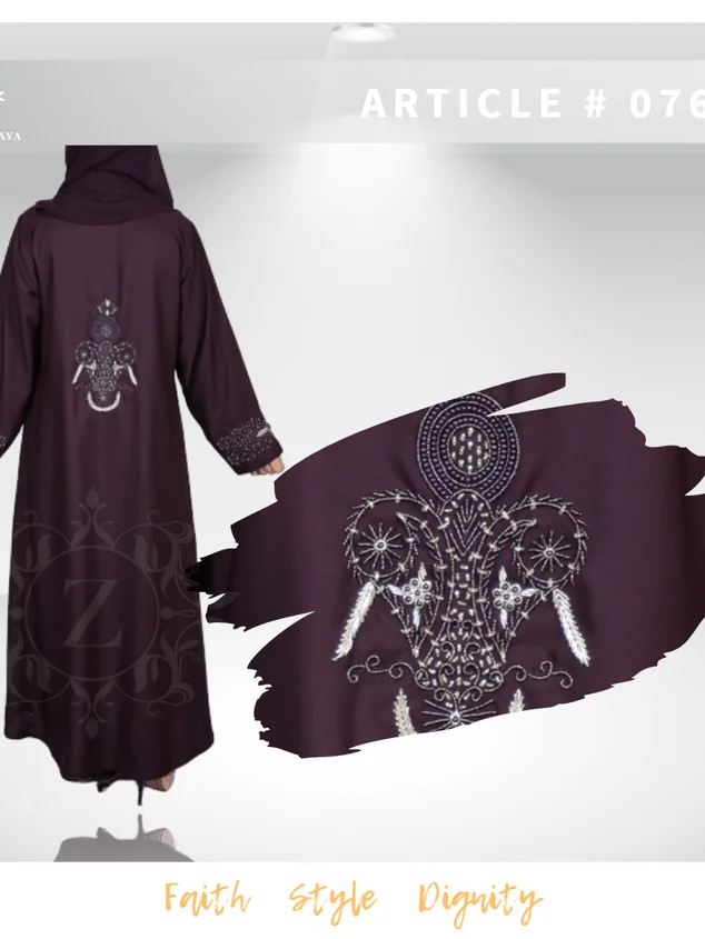 Front Open Gown Abaya Color front open gown abaya with intricate embroidery, offering a stylish and modest design.