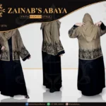 Embroidered gown abaya in Nida fabric with intricate detailing, offering a modest and elegant look.