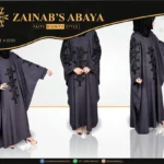 Color Butterfly Abaya with embroidery and pearl work on front and sleeves
