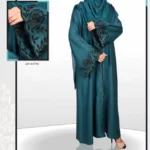 Color Front Open Gown Abaya in Zink color with embroidery