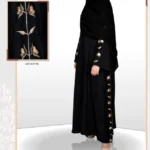 Black Front Open Gown Abaya with embroidery on chalk and sleeves