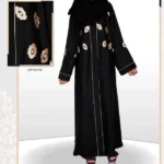 Black Front Open Gown Abaya with embroidery