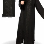 New Front Open Gown Abaya in black Nida fabric with embroidery